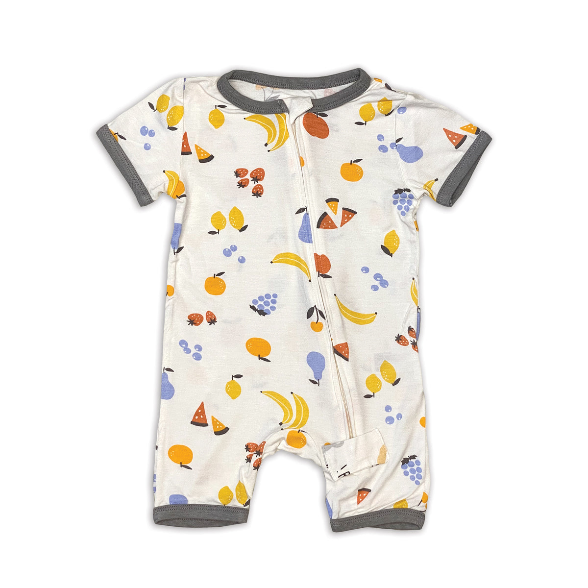 Bamboo Short Sleeve Zippy Romper (Fruit Salad Print)
