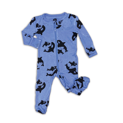 Rayon from Bamboo Footies with Two Way Zipper (Orca Print)