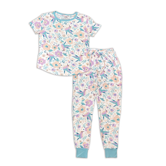 Women's Bamboo Short Sleeve Pajama Set (Hummingbird Garden Print)