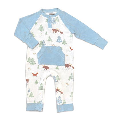 Bamboo Long Sleeve Romper with Kangaroo Pocket (Moose Woods Print)