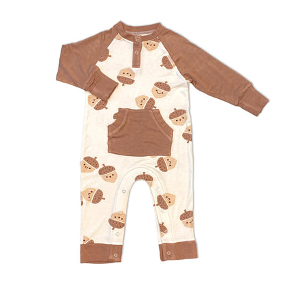 Bamboo Long Sleeve Romper with Kangaroo Pocket (Acorn Pals Print)