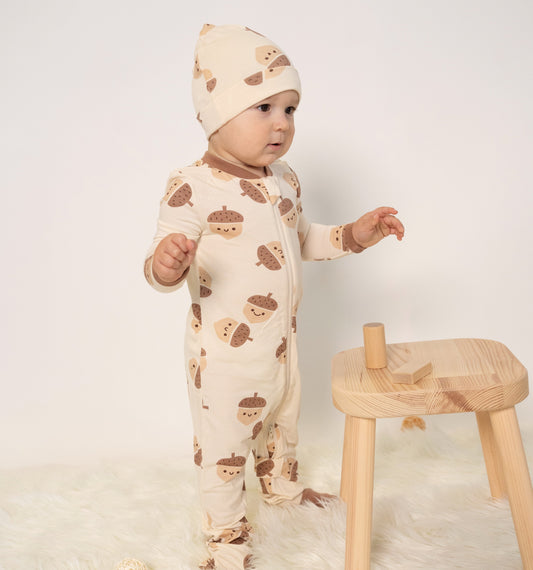 Bamboo Footies with Two Way Zipper (Acorn Pals Print)