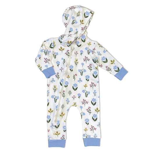 Bamboo Fleece Hooded Romper with 2 Way Zipper (Wildflower Print)