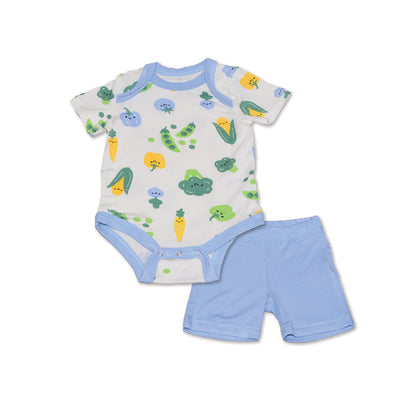 Rayon from Bamboo Short Sleeve Onesie & Short Set (Farmers Market Prt/Skydive)