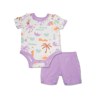 Bamboo Ruffle Onesie & Knee Leggings (Boho Surf Print/Lavender)