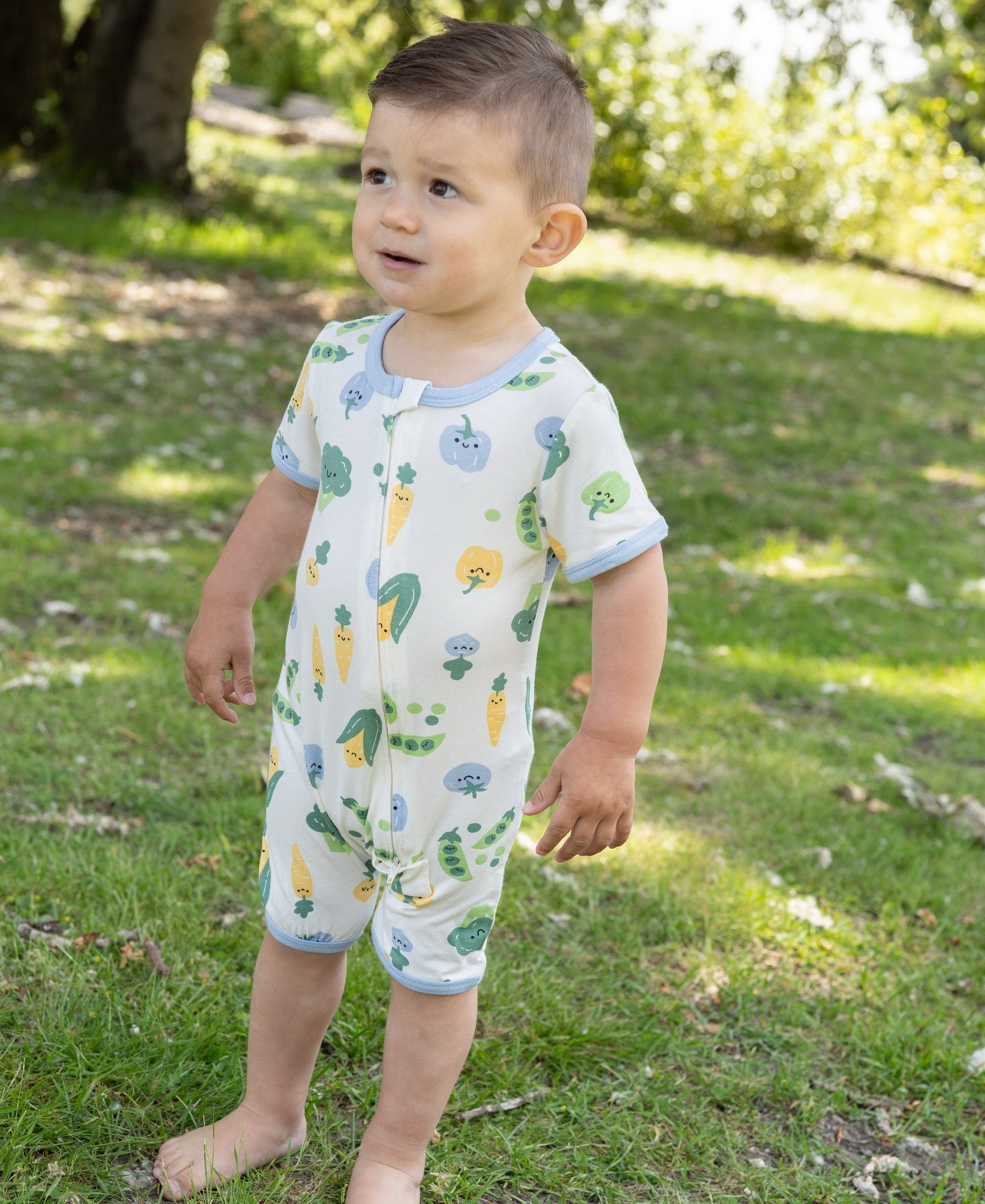 Bamboo Short Sleeve Zippy Romper (Farmers Market Print)