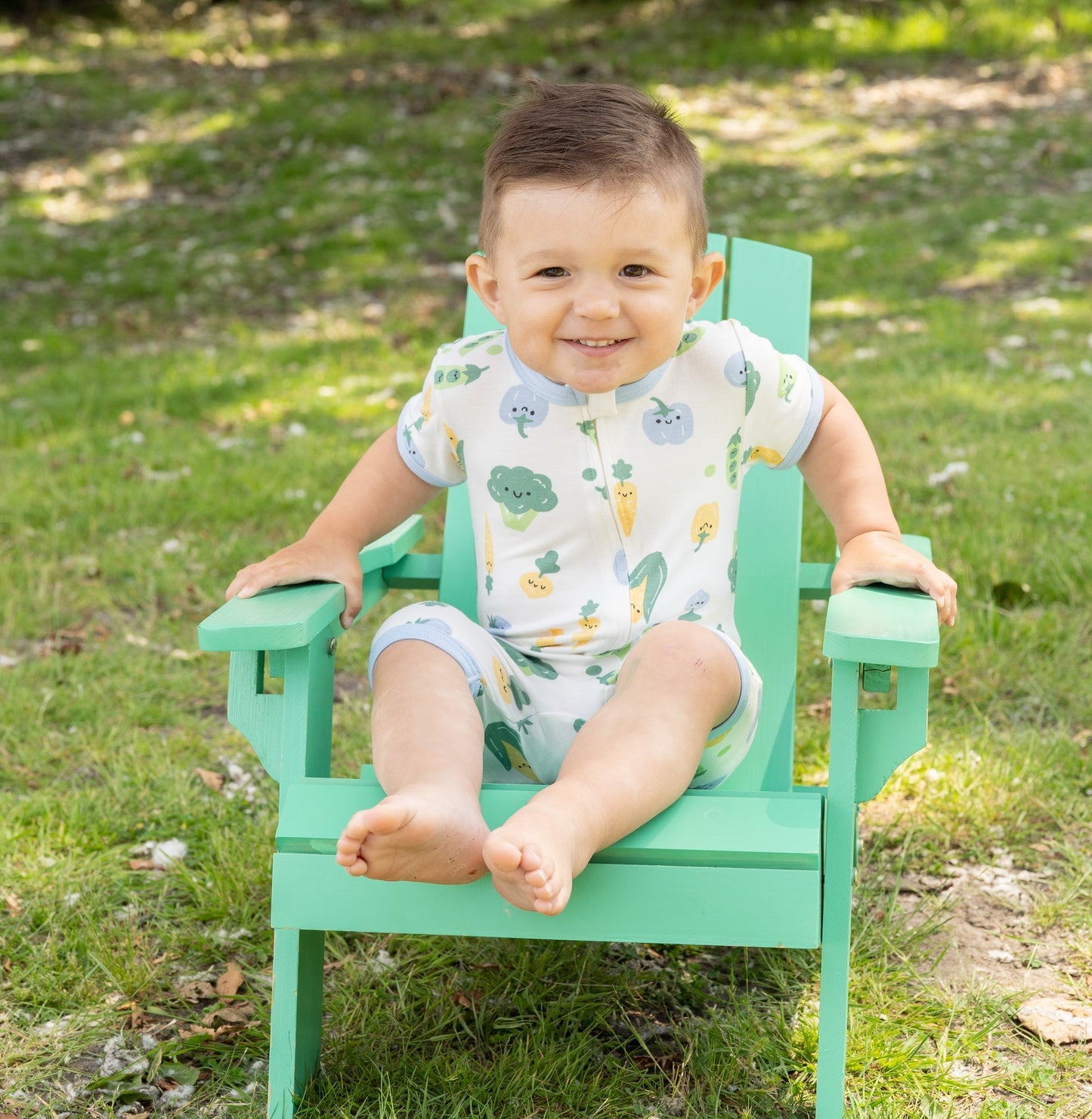 Bamboo Short Sleeve Zippy Romper (Farmers Market Print)