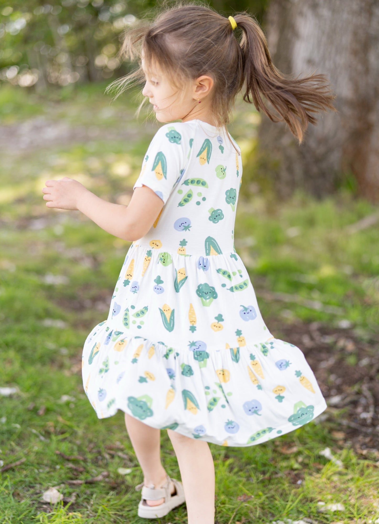 Bamboo Tiered Jersey Dress with Bloomer (Farmers Market Print)