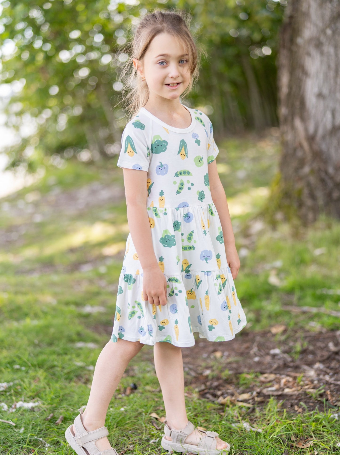 Bamboo Tiered Jersey Dress with Bloomer (Farmers Market Print)