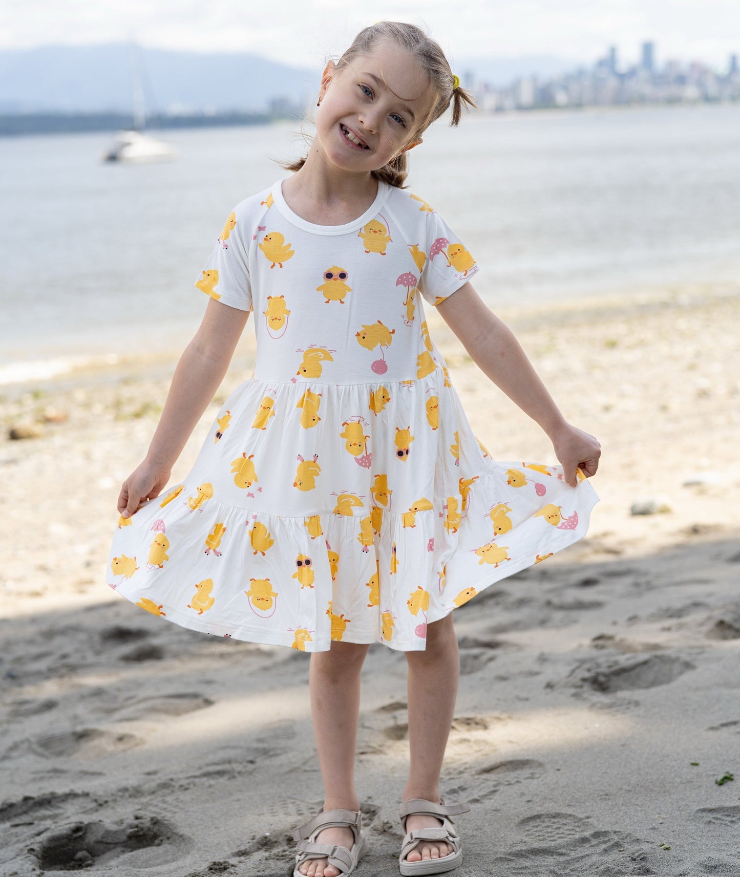 Bamboo Tiered Jersey Dress with Bloomer (Little Chick Print)
