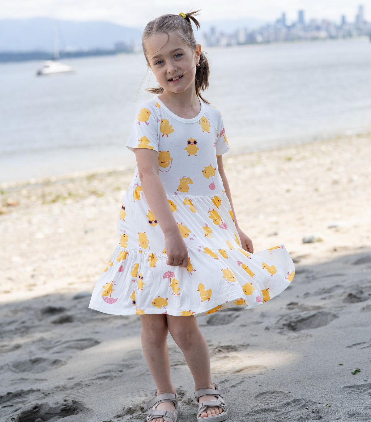 Bamboo Tiered Jersey Dress with Bloomer (Little Chick Print)