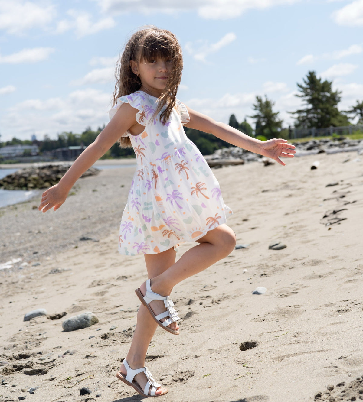 Bamboo Flutter Sleeve Dress with Bloomer (Boho Surf Print)