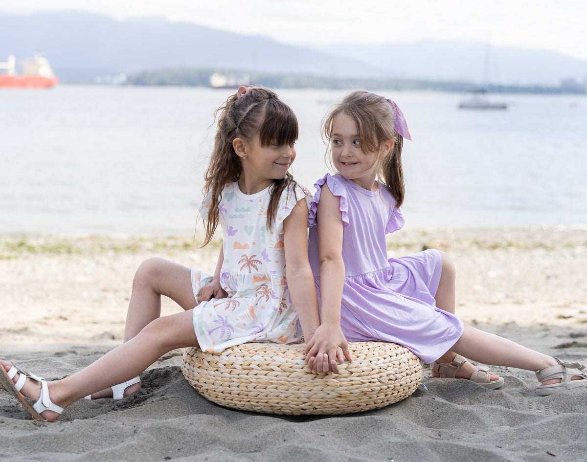 Bamboo Flutter Sleeve Dress with Bloomer (Lavender Bloom)