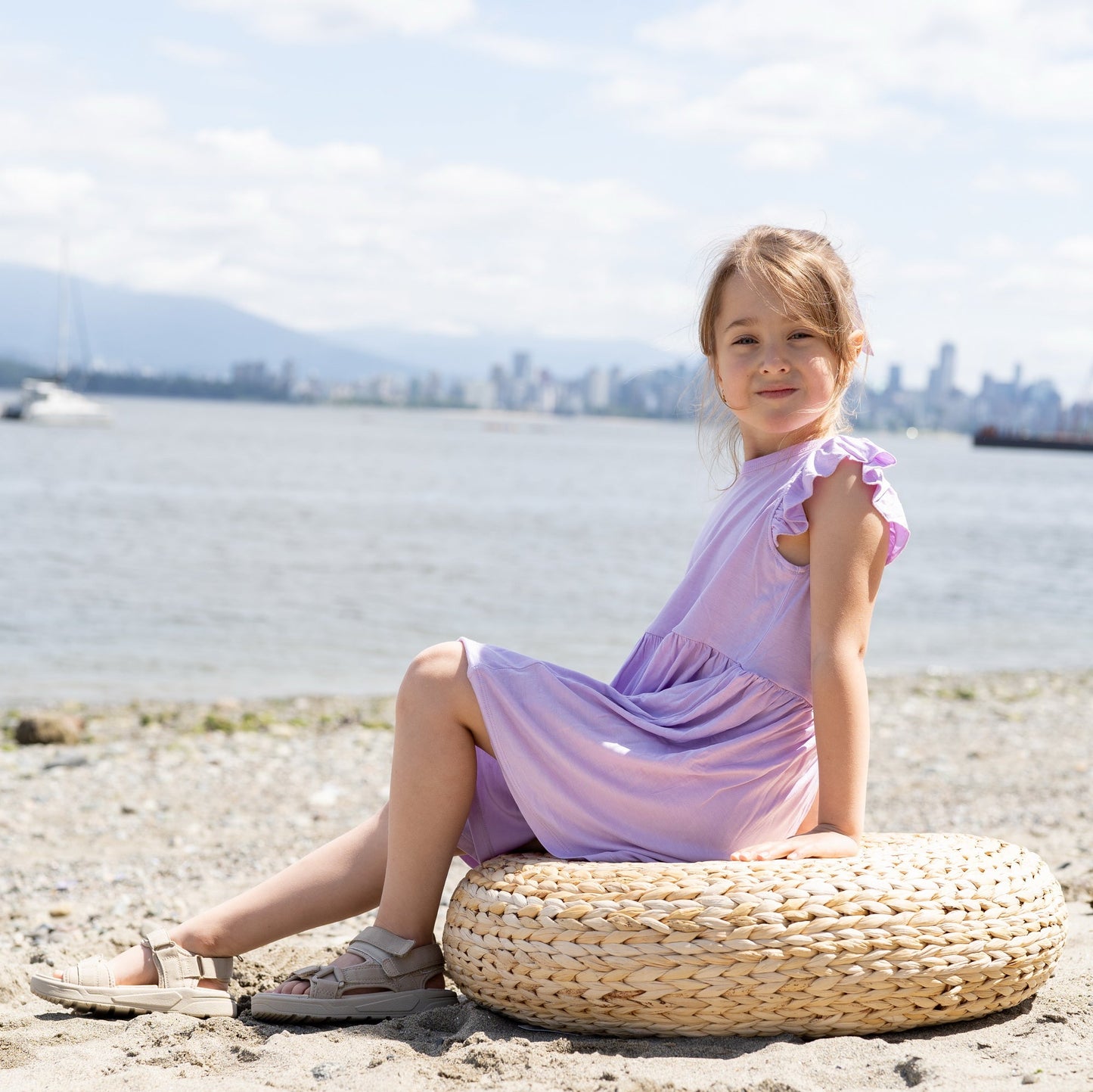 Bamboo Flutter Sleeve Dress with Bloomer (Lavender Bloom)