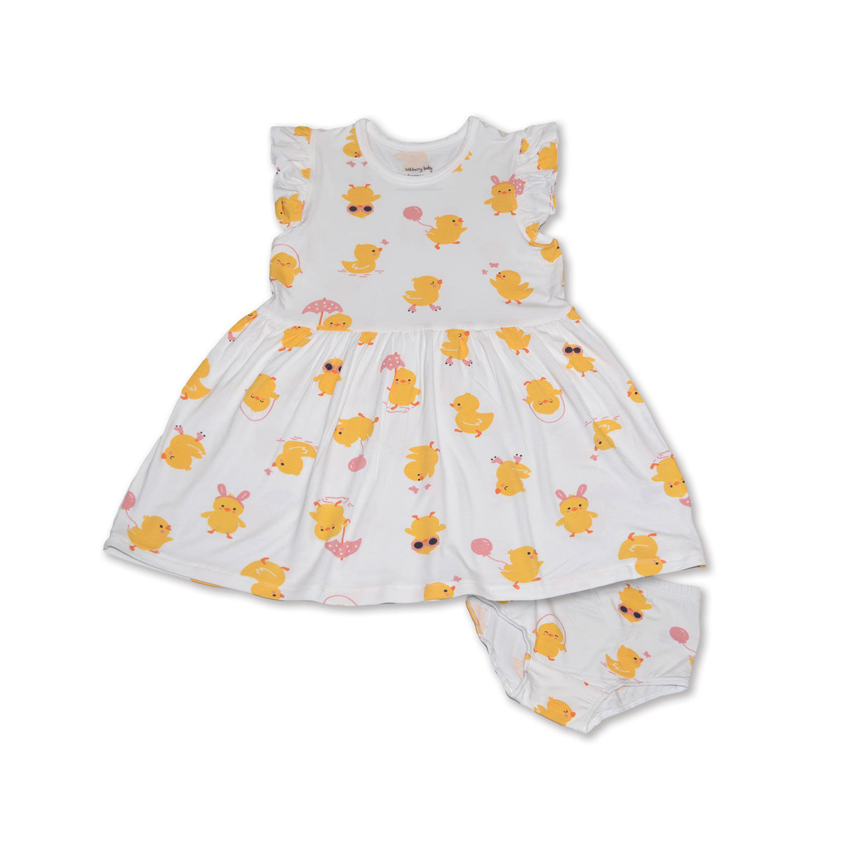 Bamboo Flutter Sleeve Dress with Bloomer (Little Chick Print)