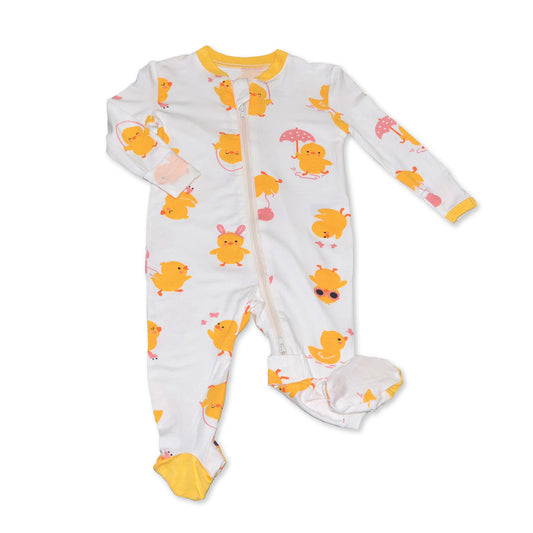 Bamboo Footies with Two Way Zipper (Little Chick Print)