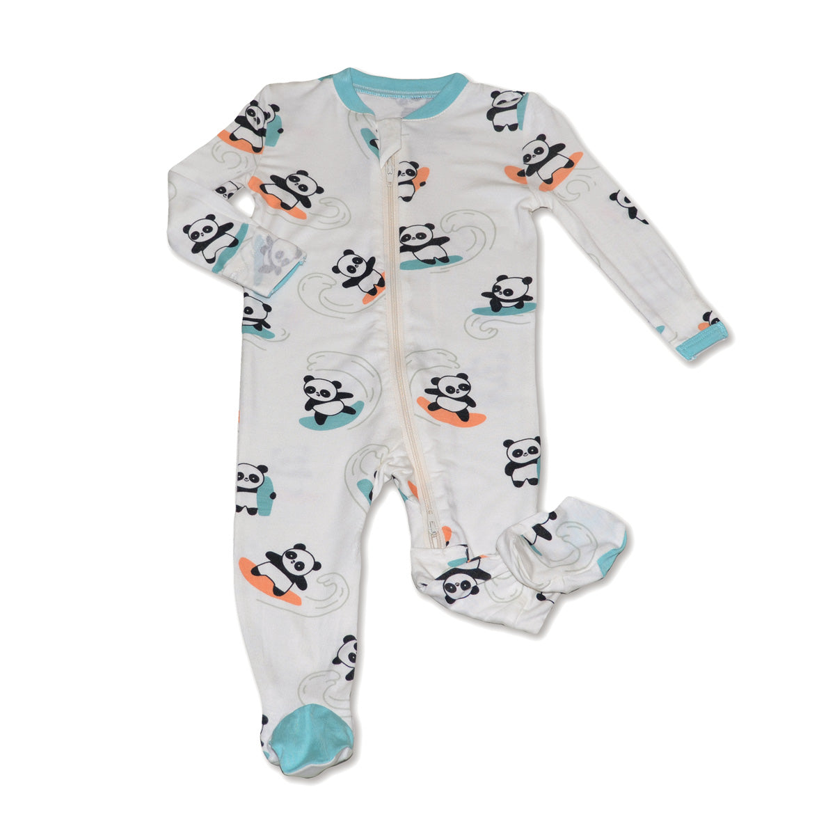 Bamboo Footies with Two Way Zipper (Surfs Up Panda Print)