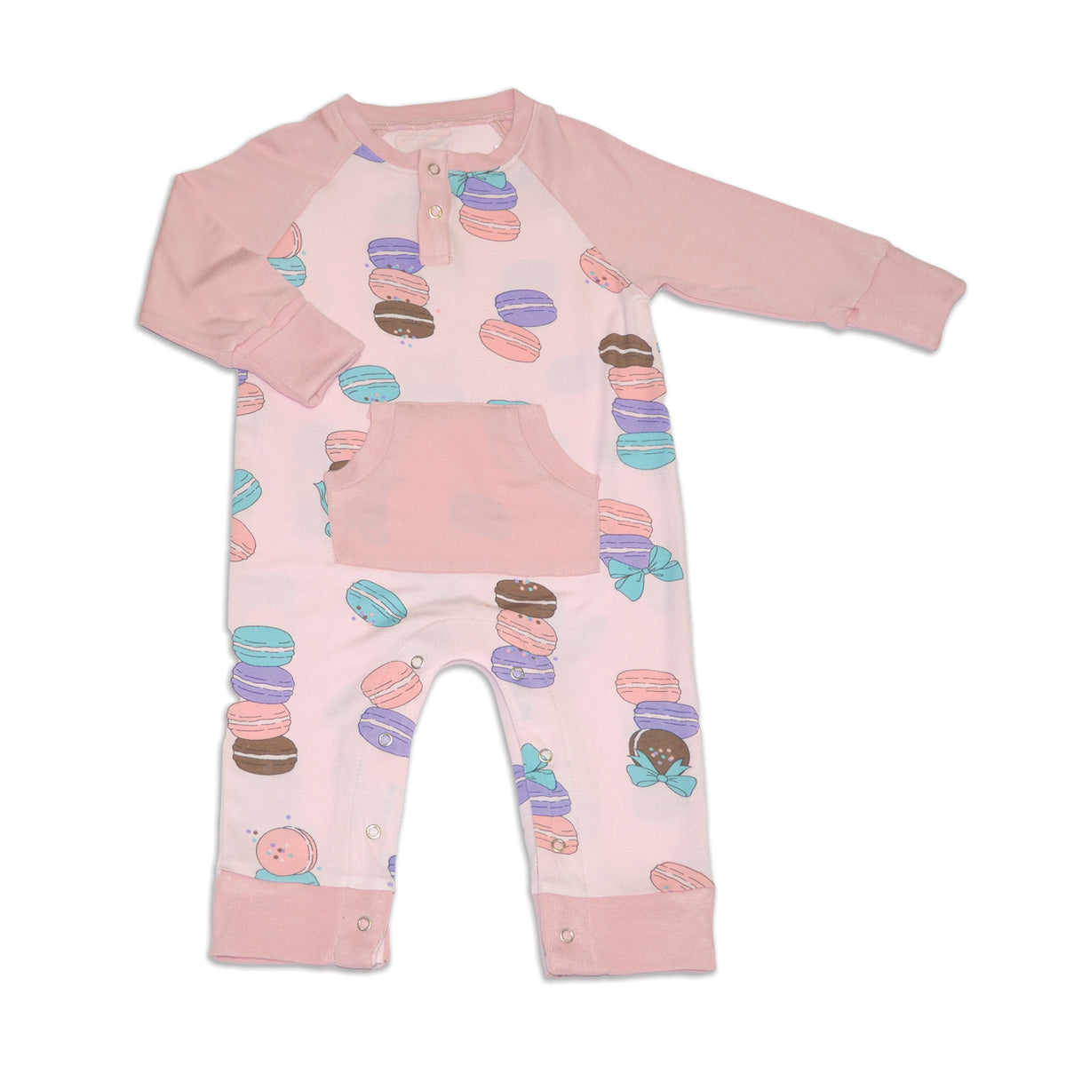 Bamboo Long Sleeve Romper w/Kangaroo Pocket (Macaron Party Print)