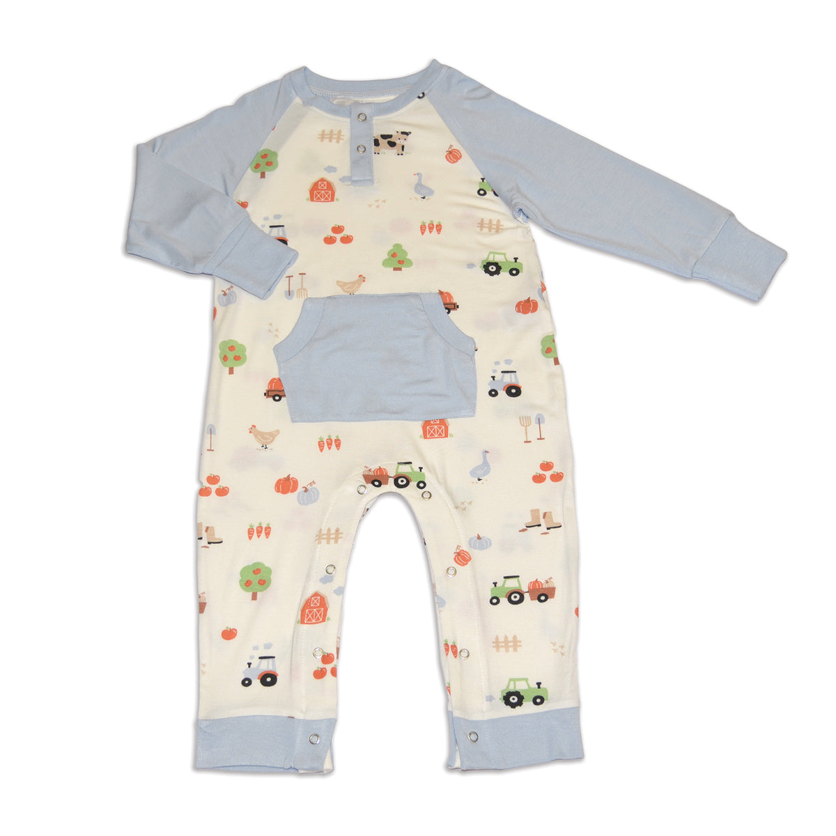Bamboo Long Sleeve Romper w/Kangaroo Pocket (Pumpkin Farm Print)