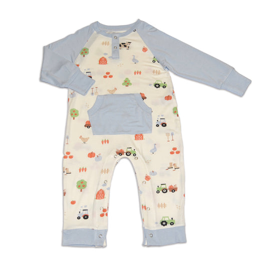 Bamboo Long Sleeve Romper with Kangaroo Pocket (Pumpkin Farm Print)
