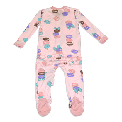 Bamboo Ruffle Footies with Two Way Zipper (Macaron Party Print)