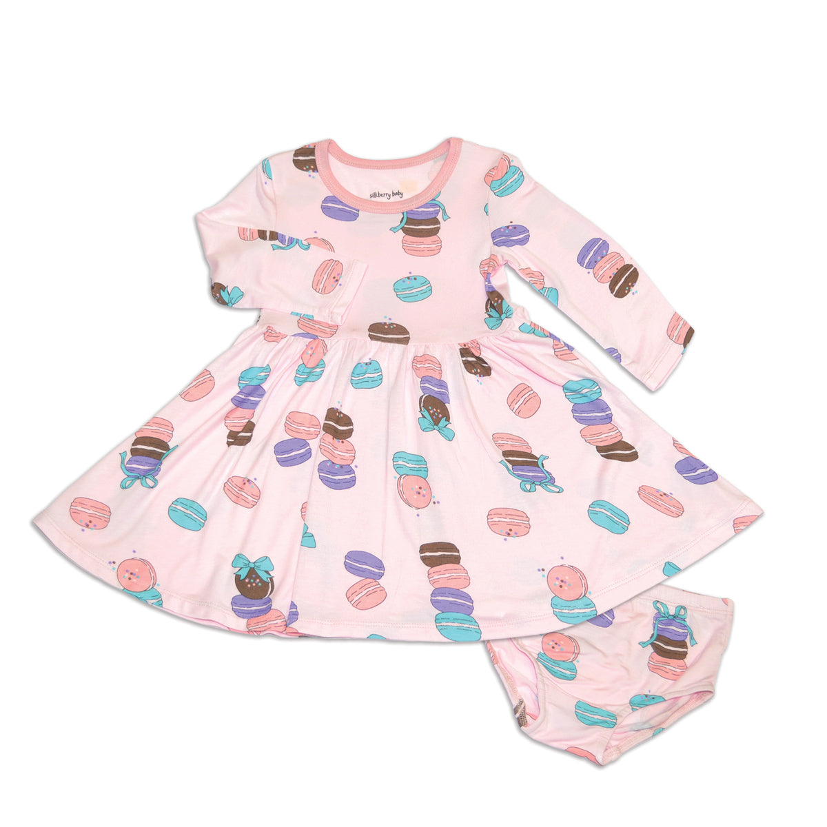 Bamboo Jersey Long Sleeve Twirl Dress w/ Bloomer (Macaron Party Print)