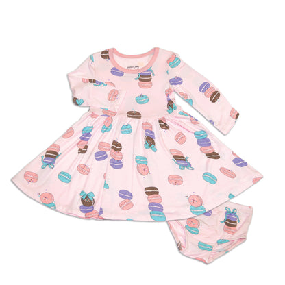 Bamboo Jersey Long Sleeve Twirl Dress with Bloomer (Macaron Party Print)