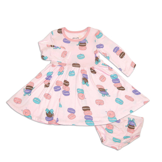 Bamboo Jersey Long Sleeve Twirl Dress with Bloomer (Macaron Party Print)