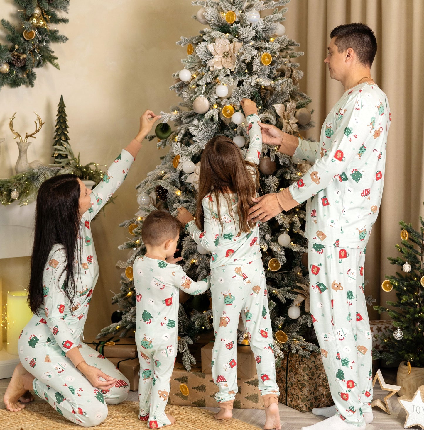 Bamoboo Long Sleeve Pajama Set & Coloring Book (Festive Cocoa Print)