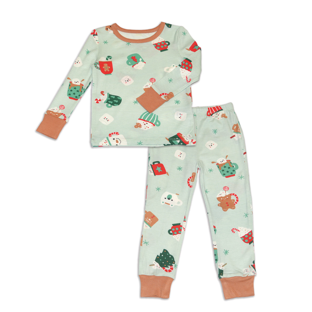 Bamoboo Long Sleeve Pajama Set & Coloring Book (Festive Cocoa Print)