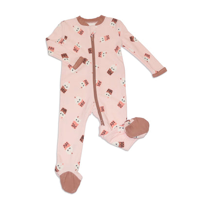 Bamboo Fleece Footie w/2 Way zipper (Bubble Tea Print)