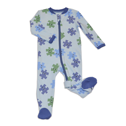 Bamboo Fleece  Footie w/2 Way Zipper (Puzzle Pals Print)