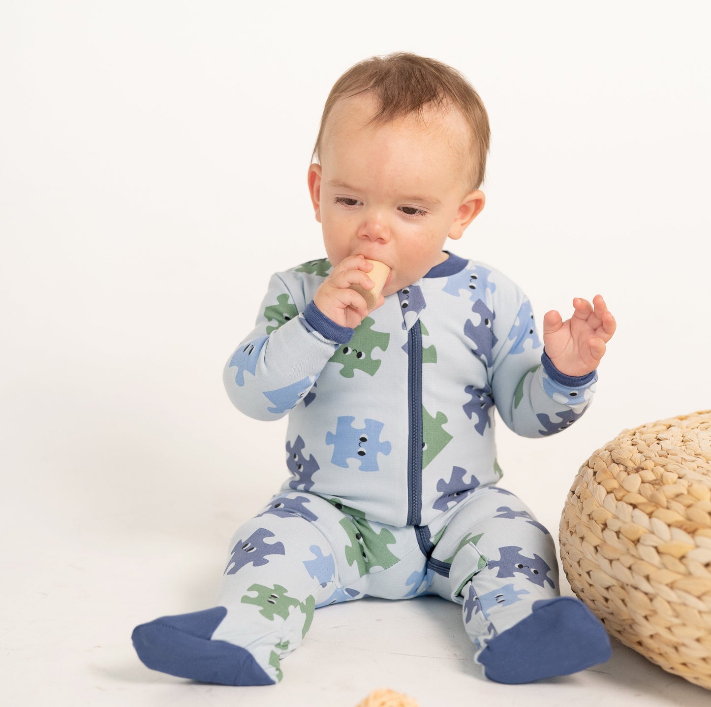 Bamboo Fleece  Footie w/2 Way Zipper (Puzzle Pals Print)