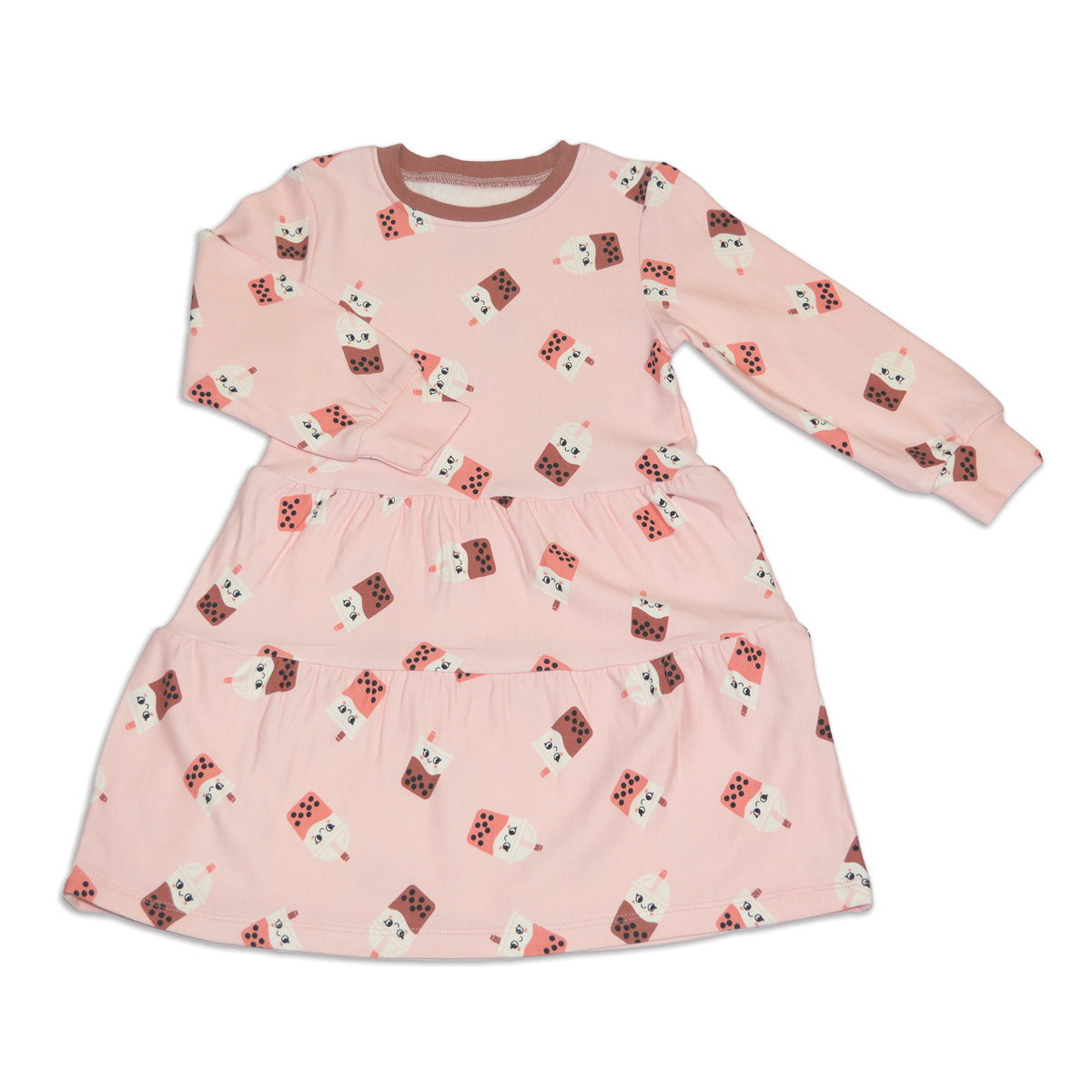Bamboo Fleece Tiered Dress (Bubble Tea Time Print)