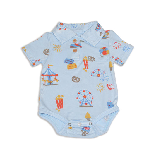 Bamboo Short Sleeve Polo Onesie (Funland Print)