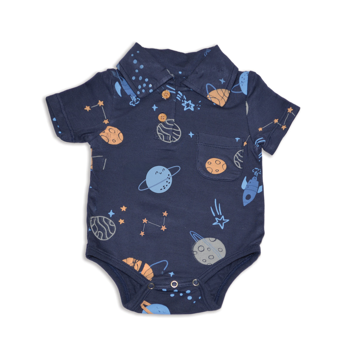 Bamboo Short Sleeve Polo Onesie (Lost in Space Print)