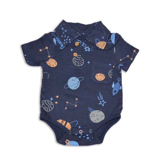 Bamboo Short Sleeve Polo Onesie (Lost in Space Print)