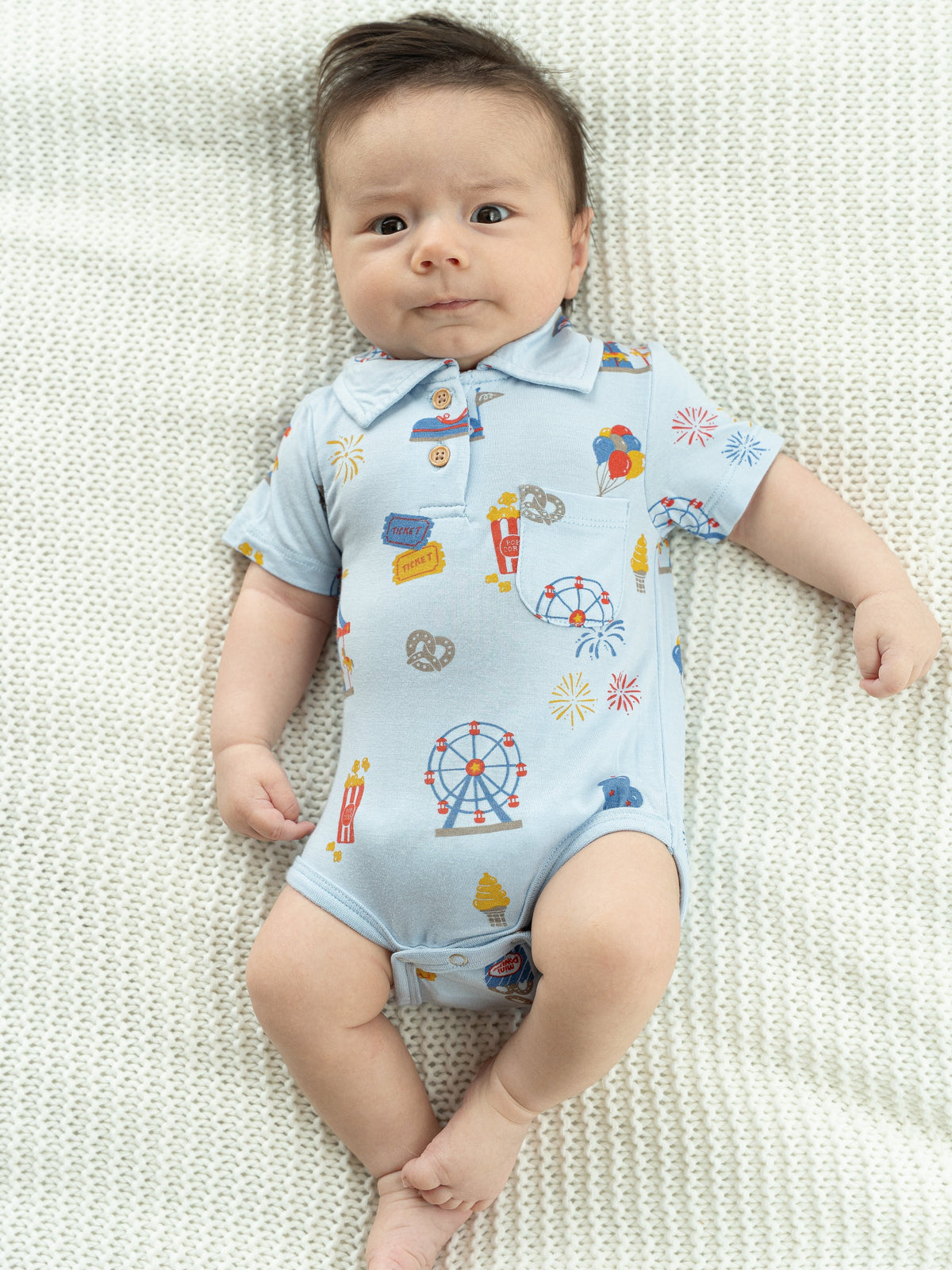 Bamboo Short Sleeve Polo Onesie (Funland Print)