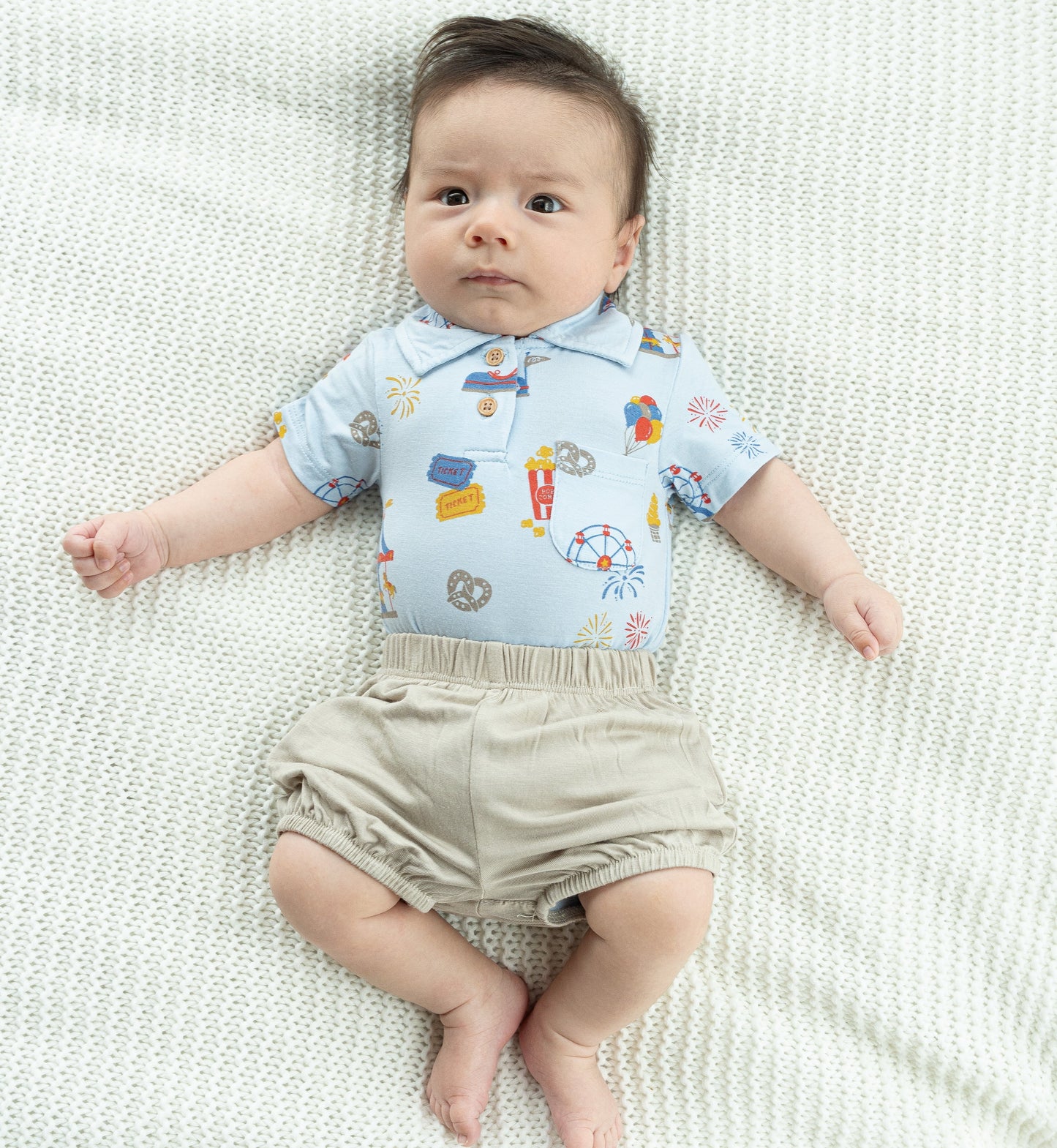 Bamboo Short Sleeve Polo Onesie (Funland Print)