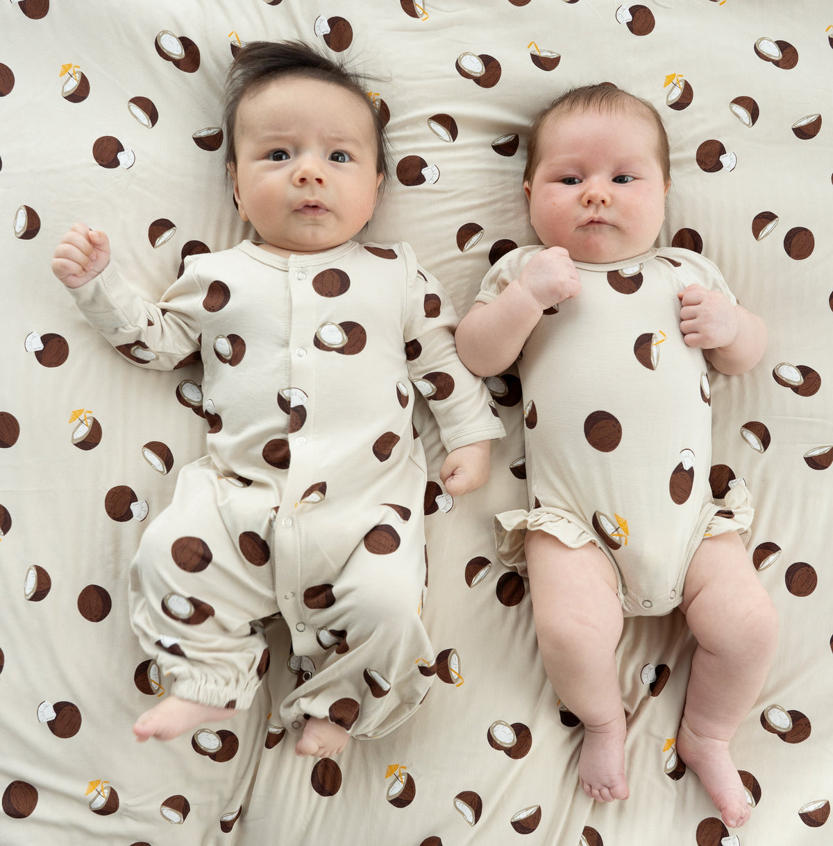 Bamboo Short Sleeve Ruffle Onesie (Coconut Print)