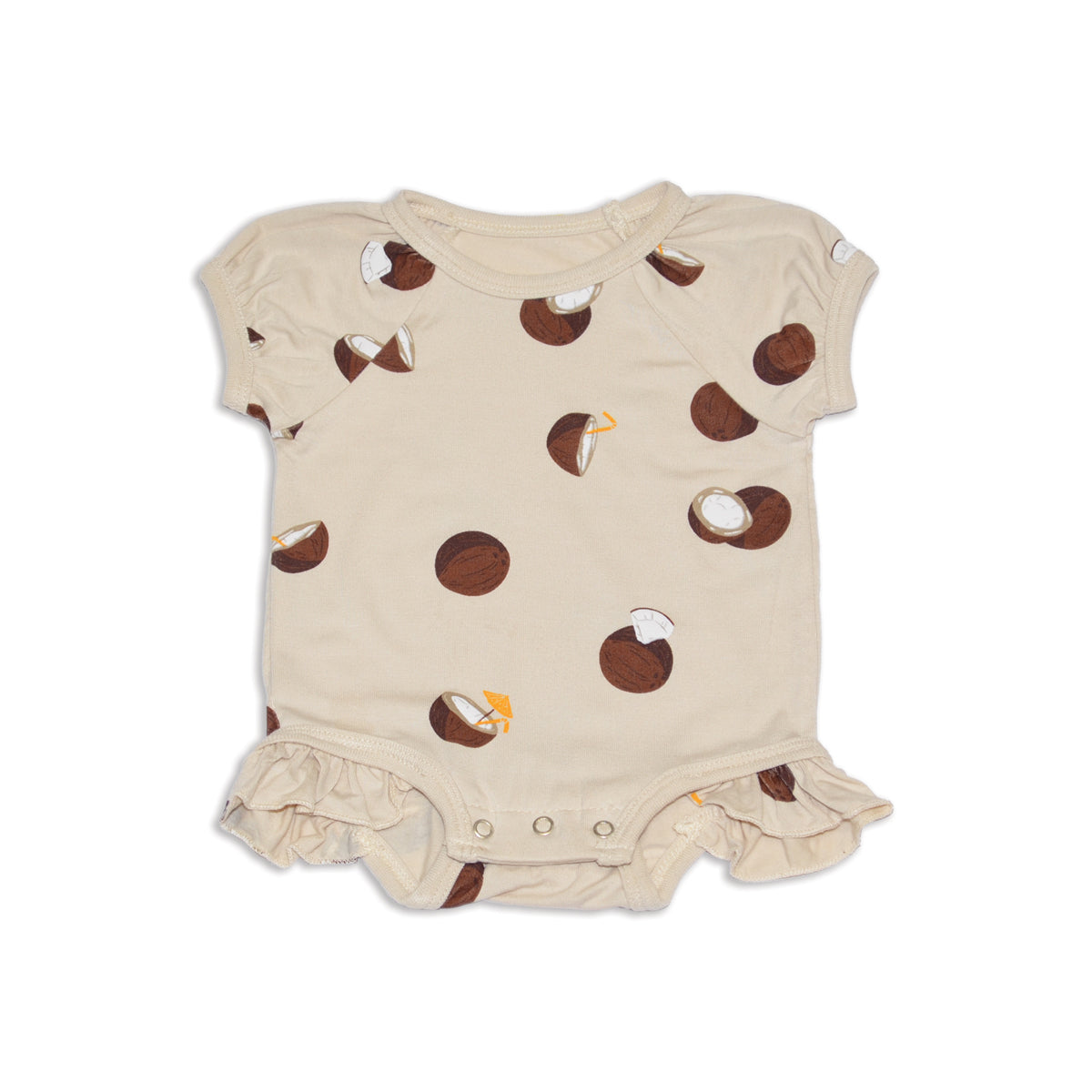 Bamboo Short Sleeve Ruffle Onesie (Coconut Print)