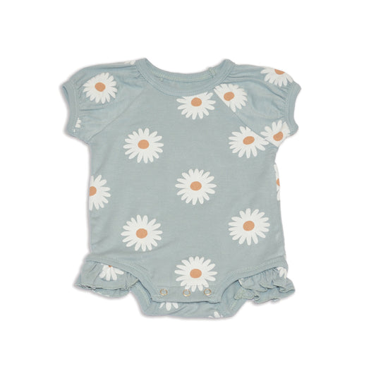 Bamboo Short Sleeve Ruffle Onesie (Daisy Print)