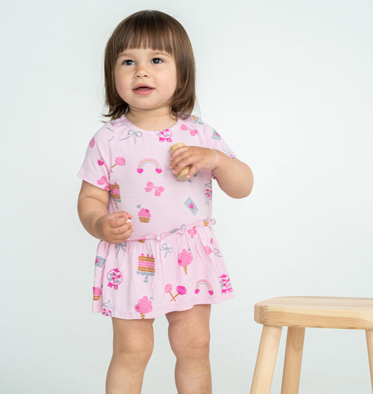 Bamboo Skirt Bodysuit (Sweet Shop Print)