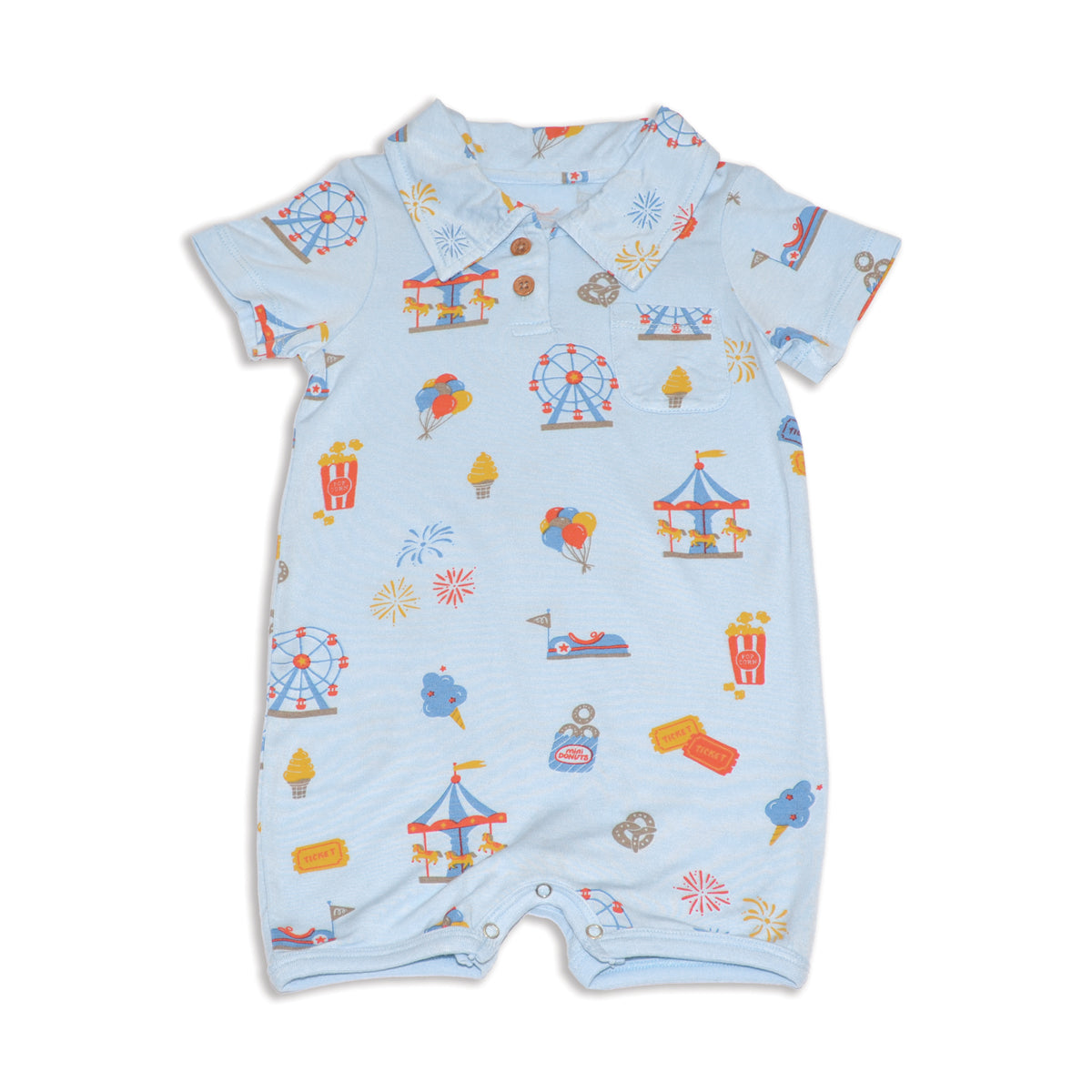 Bamboo Short Sleeve Polo Romper (Funland Print)