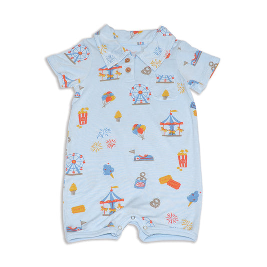 Bamboo Short Sleeve Polo Romper (Funland Print)