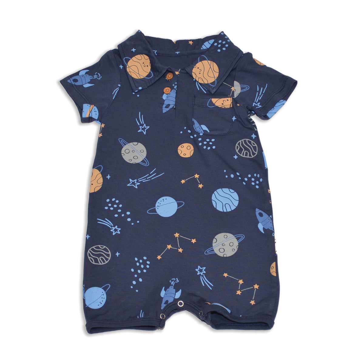 Bamboo Short Sleeve Polo Romper (Lost in Space Print)