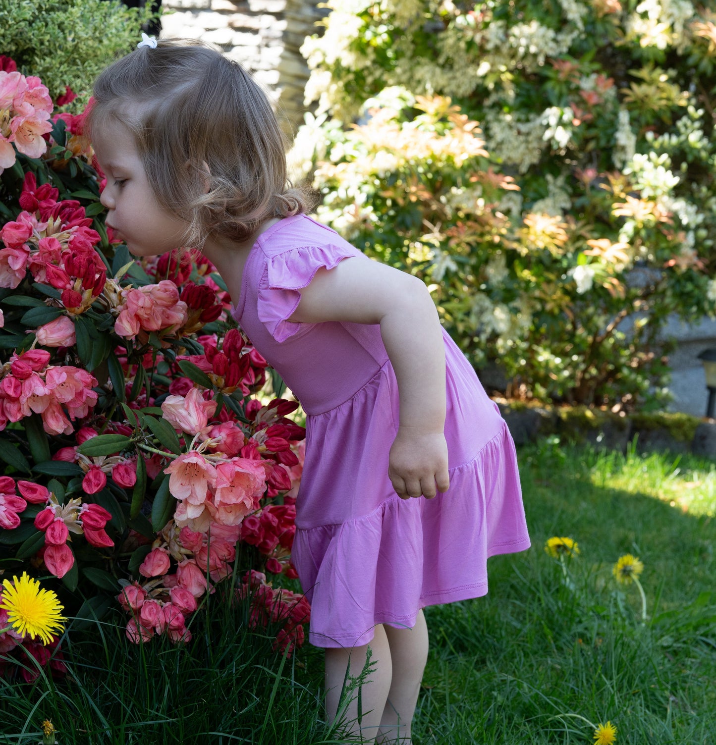 Bamboo Flutter Sleeve Tiered Dress with Bloomer (Crocus)