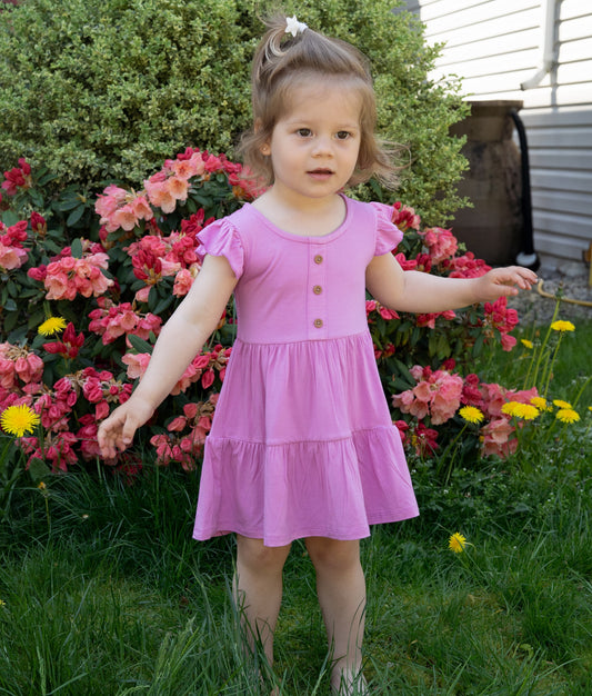 Bamboo Flutter Sleeve Tiered Dress with Bloomer (Crocus)