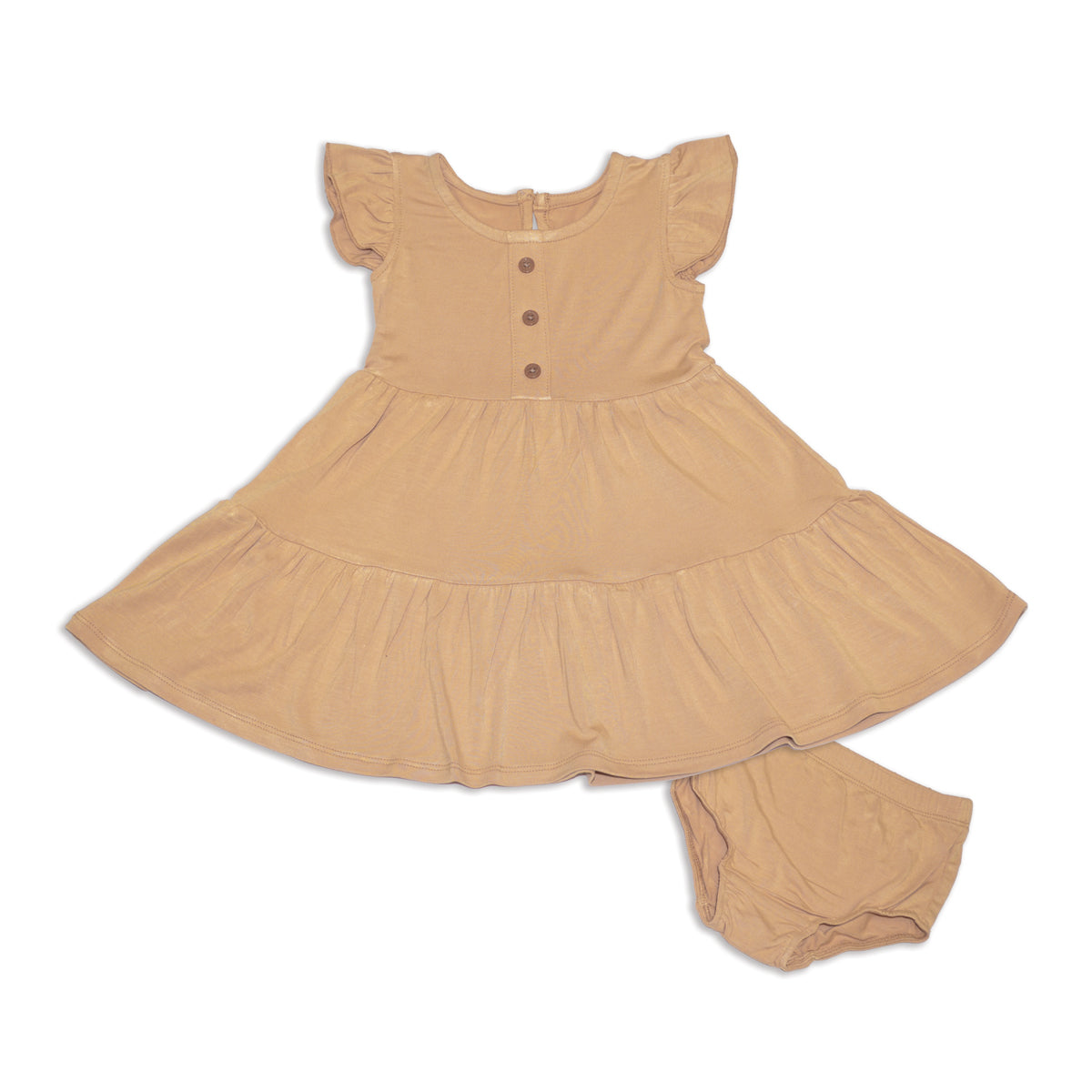 Bamboo Flutter Sleeve Tiered Dress with Bloomer (Cookie)