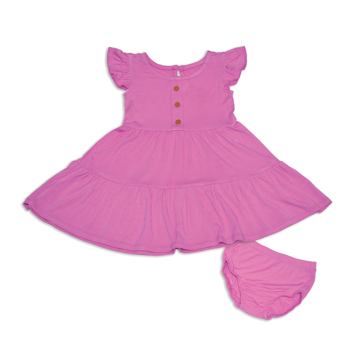 Bamboo Flutter Sleeve Tiered Dress with Bloomer (Crocus)